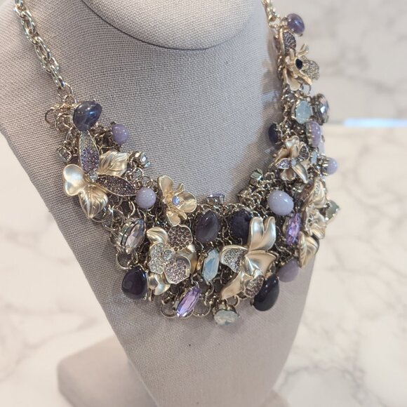 White House Black Market Goldtone Flower Statement Necklace - Picture 4 of 9